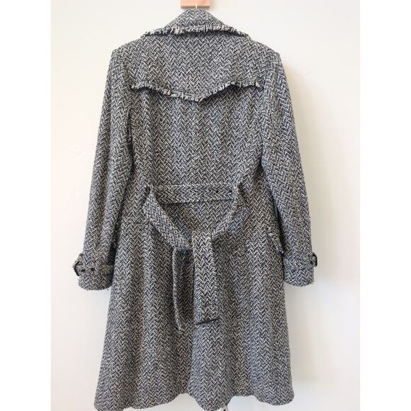 Banana Republic Wool Tweed Herringbone Trench Coat with Frayed Edges Size M - Picture 5 of 5